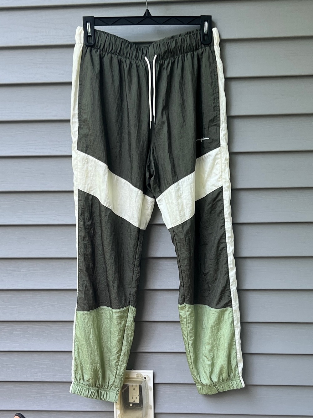 Champion 80s Inspired Track Pants Men’s Large Soft Nylon Joggers Color Bloque